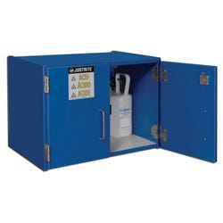 Image for Justrite Corrosive Storage Cabinet, 24 x 16 x 18-1/2 Inches, 4 gal, Wood, Blue from School Specialty