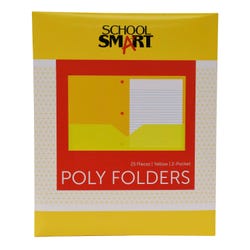 School Smart 2-Pocket Poly Folders with 3-Hole Punch, Yellow, Pack of 25 2019626