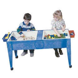 Childbrite Double Mite Toddler Activity Table with Lid and Tub, 46 in L X 21 in W X 18 in H, Blue, Item Number 368190