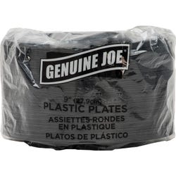 Genuine Joe Disposable/Reusable Round Plastic Plate, 9 W in, Black, Pack of 125, Item Number 1310443
