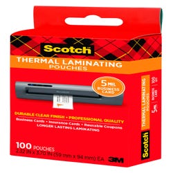 Image for Scotch Thermal Laminating Pouch, 2-3/8 x 3-3/4 Inches, 5 mil Thick, Pack of 100 from School Specialty