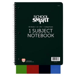 School Smart Spiral Non-Perforated 1 Subject College Ruled Notebook, 80 Sheets, 11 x 8-1/2 Inches Item Number 085420