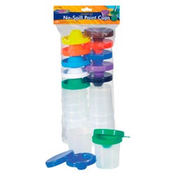 Creativity Street No-Spill Round Cup Plastic Paint Pot Set with Assorted Colored Lids, 3 Inches Wide, Translucent, Set of 10 Item Number 430001