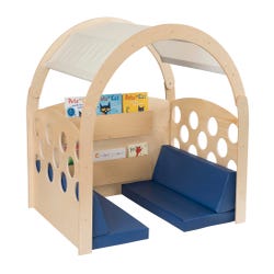 Image for Childcraft Reading Nook, Tan/Red Canopy with Blue Cushions, 49-1/2 x 37 x 50 Inches from School Specialty