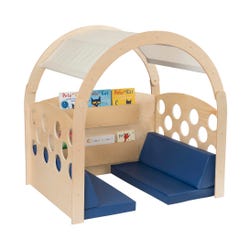 Childcraft Reading Nook, Tan/Red Canopy with Blue Cushions, 49-1/2 x 37 x 50 Inches, Item Number 2006077