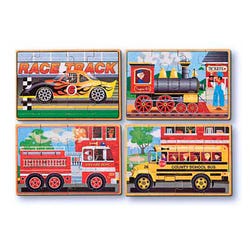 Melissa & Doug Wooden Vehicle Puzzles in a Box, 4 Puzzles with 12 Pieces Each Item Number 1609334