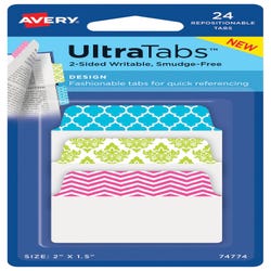 Image for Avery Repositionable UltraTabs, 2 x 1-1/2 Inches, Assorted Patterns, Pack of 24 from School Specialty