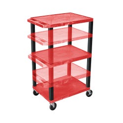 Image for Luxor 3-Shelf Adjustable Tuffy Cart, Red Shelves, Black Legs, 24 x 18 x 16-42 Inches from School Specialty
