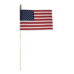 Annin Hand-Held U.S. Flag, White Wood Staff, Gold Spear Tip, 24 L x 36 W in, Item Number 016782