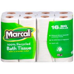 Image for Marcal Small Steps Premium Recycled Toilet Paper, 168 Sheets per Roll, 2-Ply, Pack of 16 from School Specialty