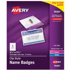 Image for Avery 74461 Clip Style Name Badges with Clips, 2-1/4 x 3-1/2 Inches, Pack of 100 from School Specialty