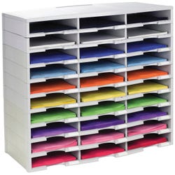 Image for Storex Stackable Literature Sorter, 30 Compartments, 31-3/8 x 14-1/8 x 25-1/2 Inches, Gray from School Specialty