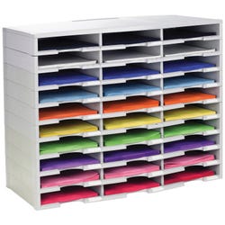 Image for Storex Stackable Literature Sorter, 30 Compartments, 31-3/8 x 14-1/8 x 25-1/2 Inches, Gray from School Specialty