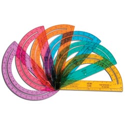 Image for School Specialty Safe-T 2-in-1 Metric 0 - 180 deg Protractor Set, 6 in, Plastic, Assorted Color, Set of 30 from School Specialty