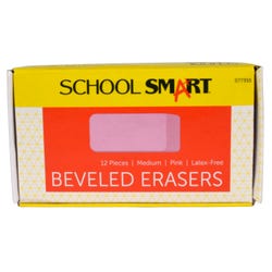 School Smart Beveled Block Erasers, Medium, Pink, Pack of 12 077355