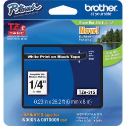 Image for Brother P-touch Tze Laminated Tape Cartridge, 1/4 Inch x 26 Feet, White/Black from School Specialty