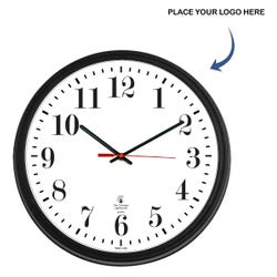 Image for Chicago Lighthouse Contract Clock, Custom Logo Face, Black, 13-3/4 Inches from School Specialty