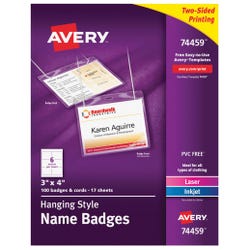 Image for Avery Hanging Style Name Badges, Two-Sided, White, Set of 100 Badges and Cords from School Specialty
