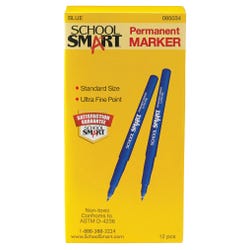 Image for School Smart Ultra Fine Permanent Marker Pens, Quick-Drying and Water Resistant, 0.6 mm Tip, Blue, Pack of 12 from School Specialty