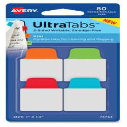 Image for Avery 74763 UltraTabs Mini Tabs, 1 x 1-1/2 Inches, Assorted Primary, Pack of 80 from School Specialty