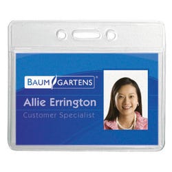 Image for Baumgartens Sicurix Horizontal ID Badge Holder, 3-3/8 X 2-3/8 in, Vinyl, Clear, Pack of 12 from School Specialty