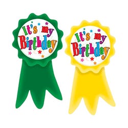 Image for Teacher Created Resources Birthday Ribbons Wear 'Em Badges, Pack of 16 from School Specialty