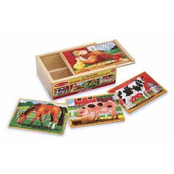 Image for Melissa & Doug Wooden Farm Animals Puzzles in a Box, 4 Puzzles with 12 Pieces Each from School Specialty
