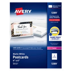 Image for Avery Postcards For Laser Printers, 4 x 6 Inches, White, Pack of 100 from School Specialty