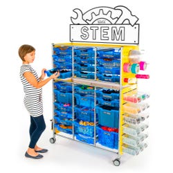 TeacherGeek Ultimate STEAM Maker Activity Cart, Blueberry with STEM Sign, Item Number 2021429