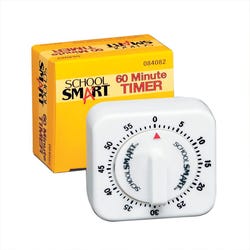 School Smart Small Timer with Bell, 60 Minutes, White, Item Number 084082