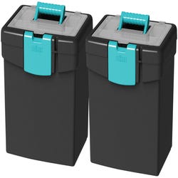 Storex File Storage Box with XL Storage Lid, 10-7/8 x 13-1/4 x 11 Inches, Black/Teal, Pack of 2 2021201