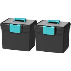 Storex File Storage Box with XL Storage Lid, 10-7/8 x 13-1/4 x 11 Inches, Black/Teal, Pack of 2 2021201