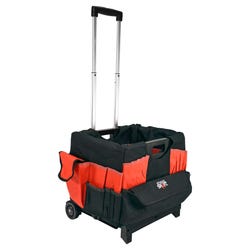 School Smart Folding Storage Cart with Caddy, Medium, 13-7/8 x 11 x 12 Inches, Black/Red, Item Number 086494