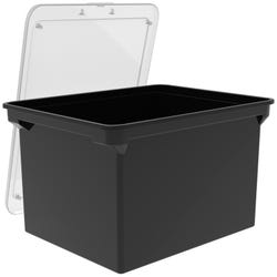 Image for Storex Portable File Tote with Lid, Letter/Legal, 14 x 18 x 11-1/2 Inches, Black/Clear from School Specialty