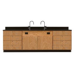 Image for Diversified Woodcrafts Wall Service Bench, 9 Feet x 24 x 36 Inches, Drawer Cabinet, Epoxy Resin Top from School Specialty