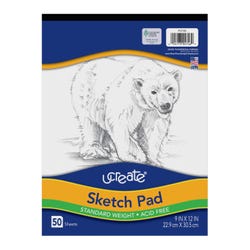 Ucreate Lightweight Sketch Pad, 9 x 12 Inches, Bright White, 50 Sheets Item Number 226545