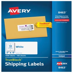 Image for Avery TrueBlock Shipping Labels, Inkjet, 2 x 4 Inches, White, Pack of 1000 from School Specialty