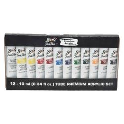 Sax Premium Acrylic Paint, 0.34 Ounce Tubes, Assorted Colors, Set of 12 Item Number 2021162