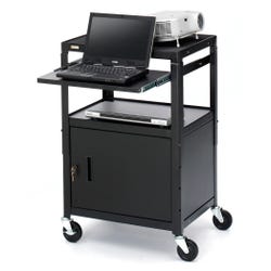 Bretford Adjustable Cart With Cabinet-4 Inch Casters-Power-1 Laptop Shelf, 24 W X 18 D X 26-42 H, Black, Item Number 1364925