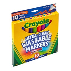 Image for Crayola Ultra Clean Washable Markers, Conical Tips, Assorted Bold Colors, Set of 10 from School Specialty