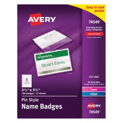 Image for Aver Name Badge Holder Kit for Laser or Inkjet Printers, 2-1/4 x 3-1/2 Inches, Pack of 100 from School Specialty