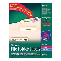 Image for Avery Printable File Folder Labels, 2/3 x 3-7/16 Inches, Yellow, Pack of 1500 from School Specialty