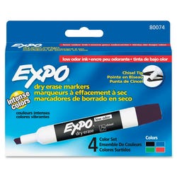 Image for EXPO Dry Erase Markers, Chisel Tip, Assorted Primary Colors, Set of 4 from School Specialty