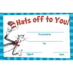 Image for Eureka Dr. Seuss Cat in the Hat Hats Off to You Recognition Awards, Pack of 36 from School Specialty
