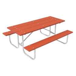 Ultra Site Rectangle Heavy Duty Outdoor Picnic Table, 72 x 60 x 30 Inches, Redwood Stain Wood, Item Number 471231