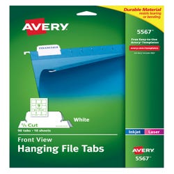 Avery Printable Hanging File Tabs, Letter Size, 1/5 Cut Tabs, White, Pack of 90, Item Number 1098408