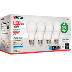 Image for Satco 10 Watt A19 LED 5000K Light Bulbs, Pack of 4 from School Specialty