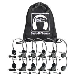 Image for HamiltonBuhl Sack-O-Phones Headphones with Carry Bag, Gray, Pack of 10 from School Specialty