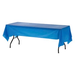Image for Genuine Joe Table Cover, 54 W x 108 D in, Rectangle, Plastic, Blue, Pack of 6 from School Specialty