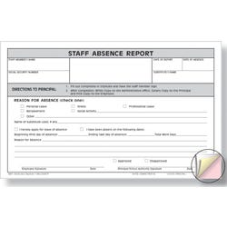 Image for Hammond & Stephens 1017 3-Part Carbonless Staff Absence Report Form, 5 x 8 Inches, White, Canary, Pink, Pack of 100 from School Specialty